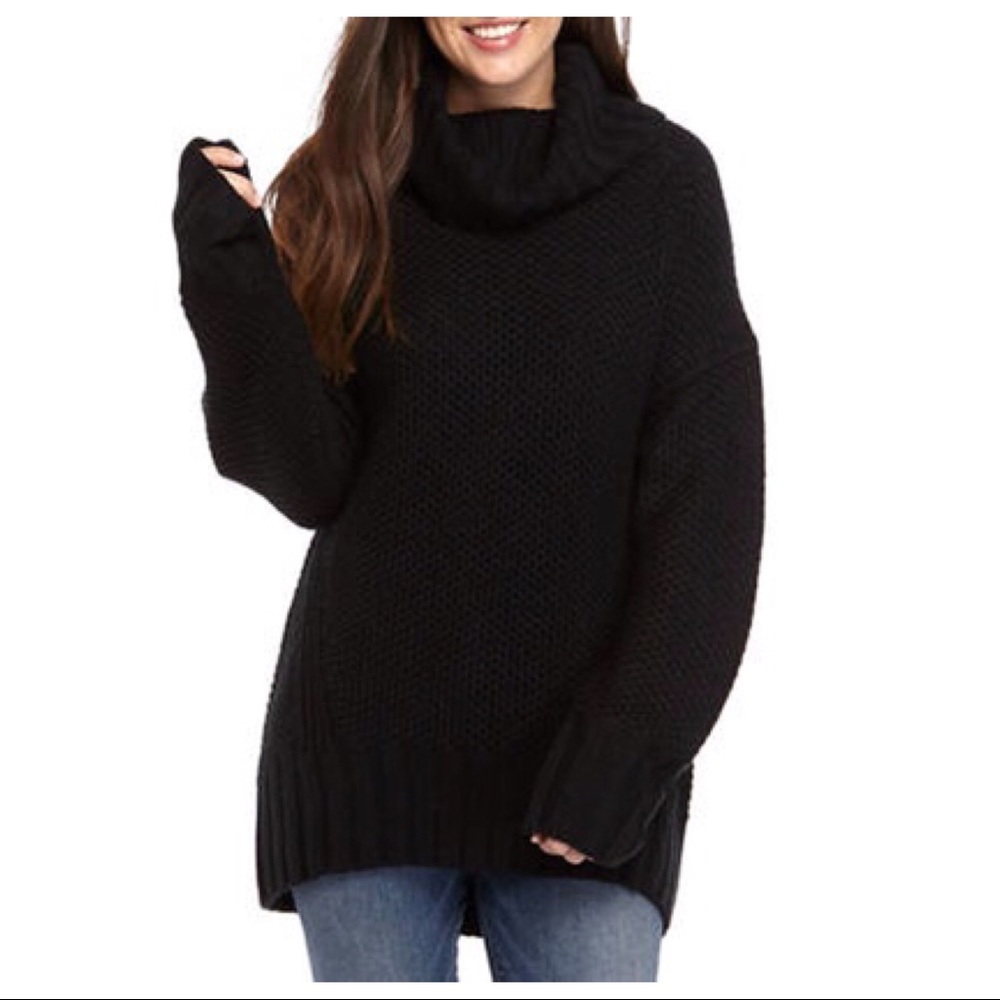 BLACK TURTLENECK SWEATER COZY KNIT OVERSIZED COWL NECK PULLOVER TUNIC A2C - Picture 9 of 11